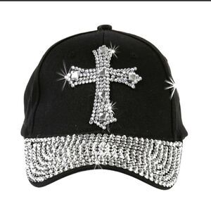SALE Black Rhinestone Bling and Studs Cross Baseball Cap Hat